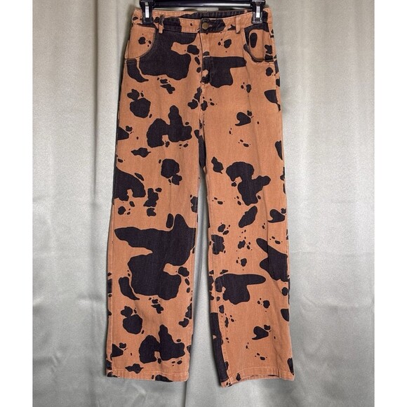 Pretty Garbage Cow Print Jeans Size S Brown & Black - Picture 1 of 6